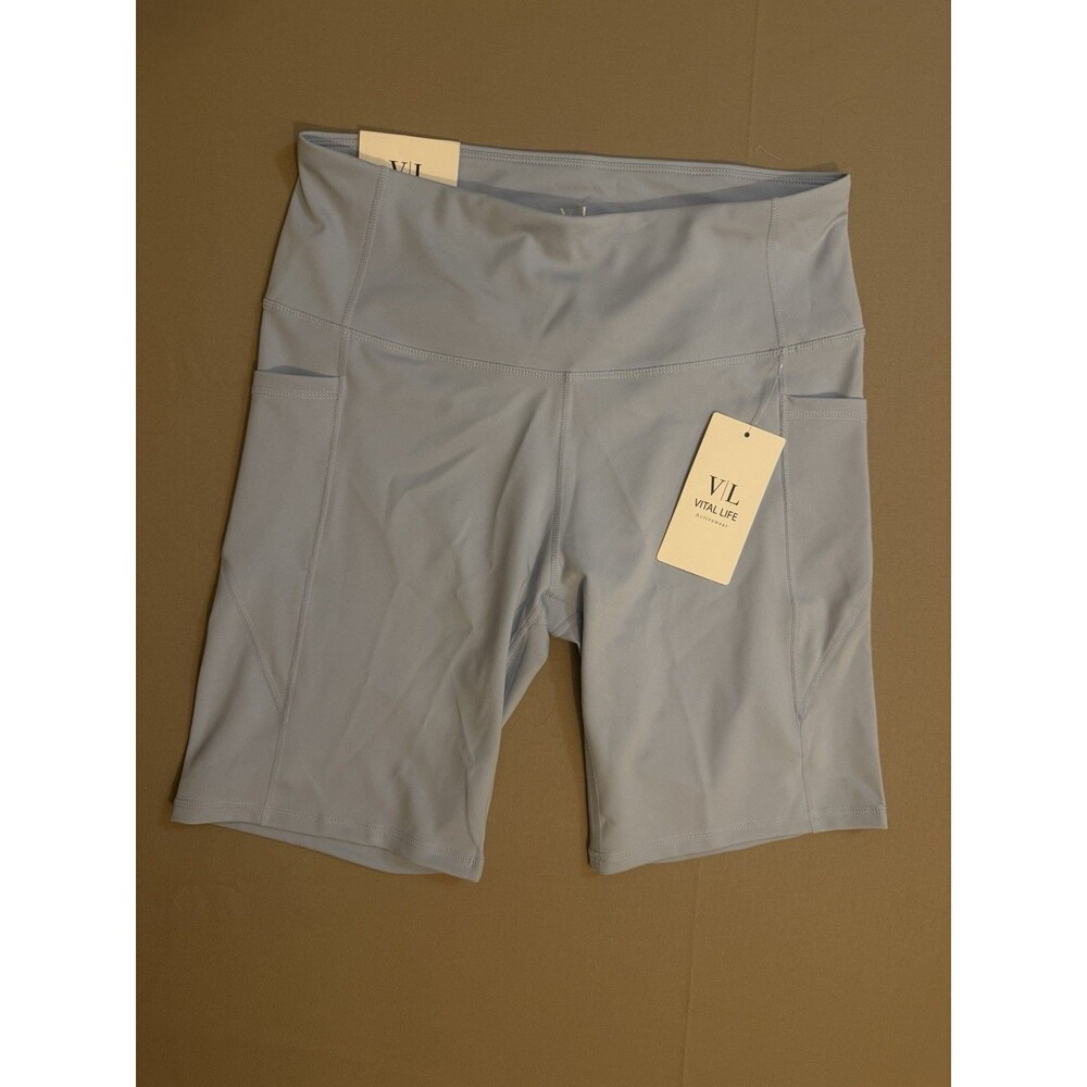 Vital Life Athletic Bike Shorts Women's 2XL  Blue Stretch Pockets Ribbed NWT